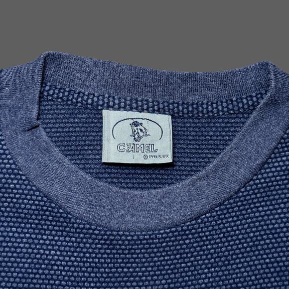 Camel 1996 VTG Knit Tee Blue USA Made Size L Mens RARE 90s Graphic Shirt - Picture 5 of 7